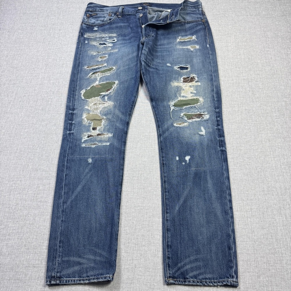 Polo Ralph Lauren Sullivan Slim Distressed Camo Jeans Mens 34x30 Straight Blue